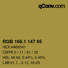 カラーコード: RGB 166.1 147 65 | qconv.com