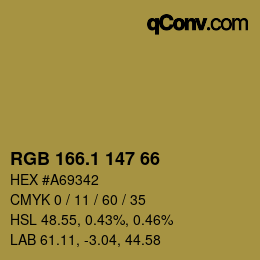 カラーコード: RGB 166.1 147 66 | qconv.com