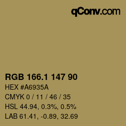 カラーコード: RGB 166.1 147 90 | qconv.com