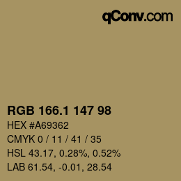 カラーコード: RGB 166.1 147 98 | qconv.com