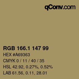 カラーコード: RGB 166.1 147 99 | qconv.com