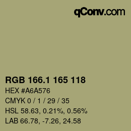 Color code: RGB 166.1 165 118 | qconv.com