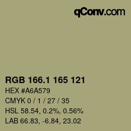 カラーコード: RGB 166.1 165 121 | qconv.com