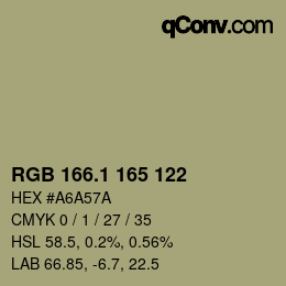 Color code: RGB 166.1 165 122 | qconv.com