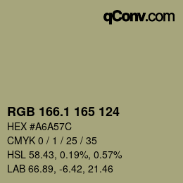 カラーコード: RGB 166.1 165 124 | qconv.com