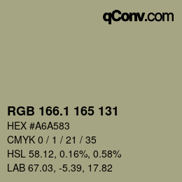 カラーコード: RGB 166.1 165 131 | qconv.com