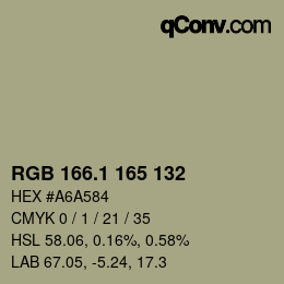 Farbcode: RGB 166.1 165 132 | qconv.com