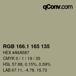 Color code: RGB 166.1 165 135 | qconv.com