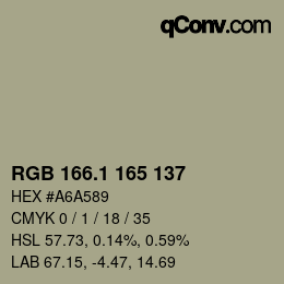 Color code: RGB 166.1 165 137 | qconv.com