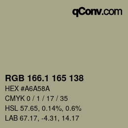 カラーコード: RGB 166.1 165 138 | qconv.com