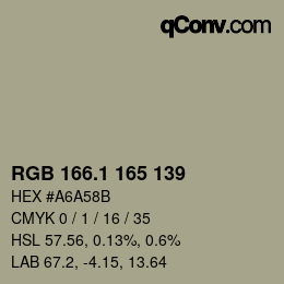 Color code: RGB 166.1 165 139 | qconv.com