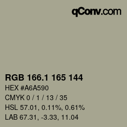 Farbcode: RGB 166.1 165 144 | qconv.com