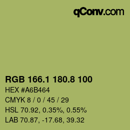 カラーコード: RGB 166.1 180.8 100 | qconv.com