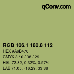 カラーコード: RGB 166.1 180.8 112 | qconv.com