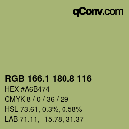 カラーコード: RGB 166.1 180.8 116 | qconv.com