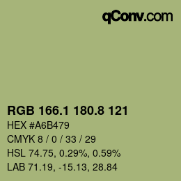 カラーコード: RGB 166.1 180.8 121 | qconv.com