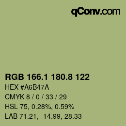Color code: RGB 166.1 180.8 122 | qconv.com