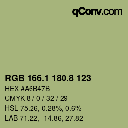 Color code: RGB 166.1 180.8 123 | qconv.com