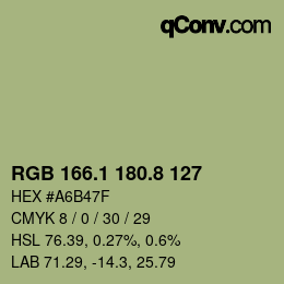Color code: RGB 166.1 180.8 127 | qconv.com