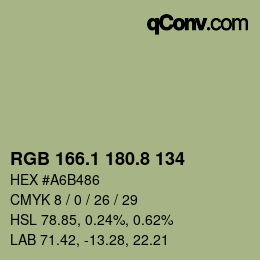 カラーコード: RGB 166.1 180.8 134 | qconv.com