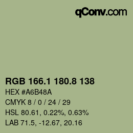 Color code: RGB 166.1 180.8 138 | qconv.com