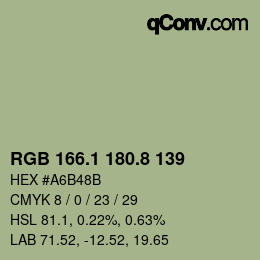 Color code: RGB 166.1 180.8 139 | qconv.com