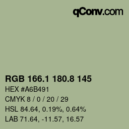 Color code: RGB 166.1 180.8 145 | qconv.com
