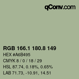 Color code: RGB 166.1 180.8 149 | qconv.com