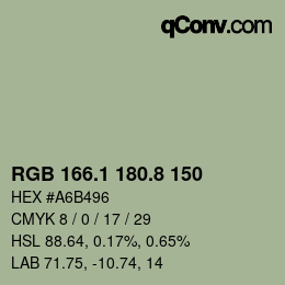 Color code: RGB 166.1 180.8 150 | qconv.com