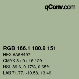 Color code: RGB 166.1 180.8 151 | qconv.com