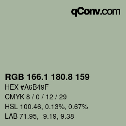 Color code: RGB 166.1 180.8 159 | qconv.com