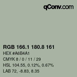 Color code: RGB 166.1 180.8 161 | qconv.com