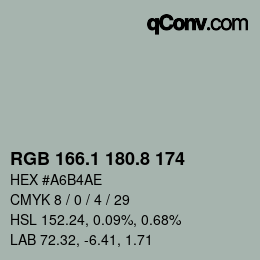 Código de color: RGB 166.1 180.8 174 | qconv.com
