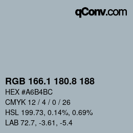 Color code: RGB 166.1 180.8 188 | qconv.com