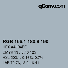 カラーコード: RGB 166.1 180.8 190 | qconv.com