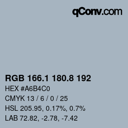 Color code: RGB 166.1 180.8 192 | qconv.com