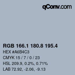 カラーコード: RGB 166.1 180.8 195.4 | qconv.com