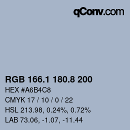 Color code: RGB 166.1 180.8 200 | qconv.com