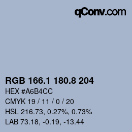カラーコード: RGB 166.1 180.8 204 | qconv.com