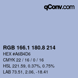カラーコード: RGB 166.1 180.8 214 | qconv.com