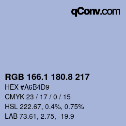 Farbcode: RGB 166.1 180.8 217 | qconv.com