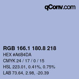 Color code: RGB 166.1 180.8 218 | qconv.com