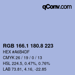 Color code: RGB 166.1 180.8 223 | qconv.com