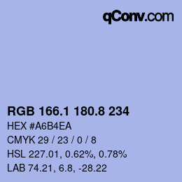 Color code: RGB 166.1 180.8 234 | qconv.com