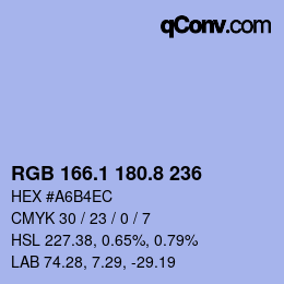Farbcode: RGB 166.1 180.8 236 | qconv.com