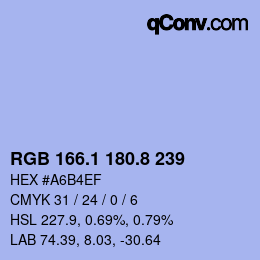 Color code: RGB 166.1 180.8 239 | qconv.com