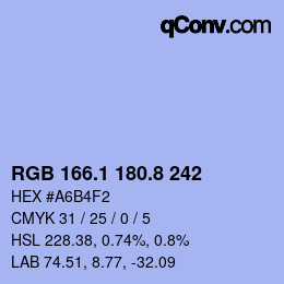 カラーコード: RGB 166.1 180.8 242 | qconv.com