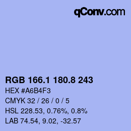 カラーコード: RGB 166.1 180.8 243 | qconv.com