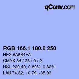 Código de color: RGB 166.1 180.8 250 | qconv.com