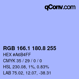 Código de color: RGB 166.1 180.8 255 | qconv.com